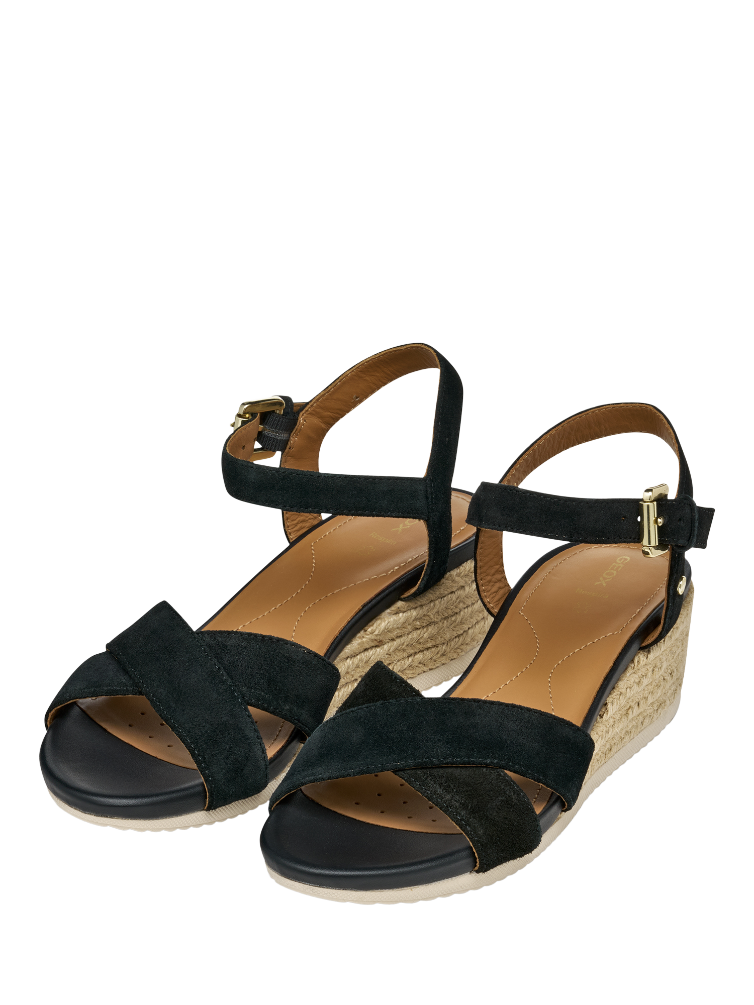 Product image 3 of 10, which shows Geox Ischia Corda B Suede Wedge Heeled Sandals, Black, EU38