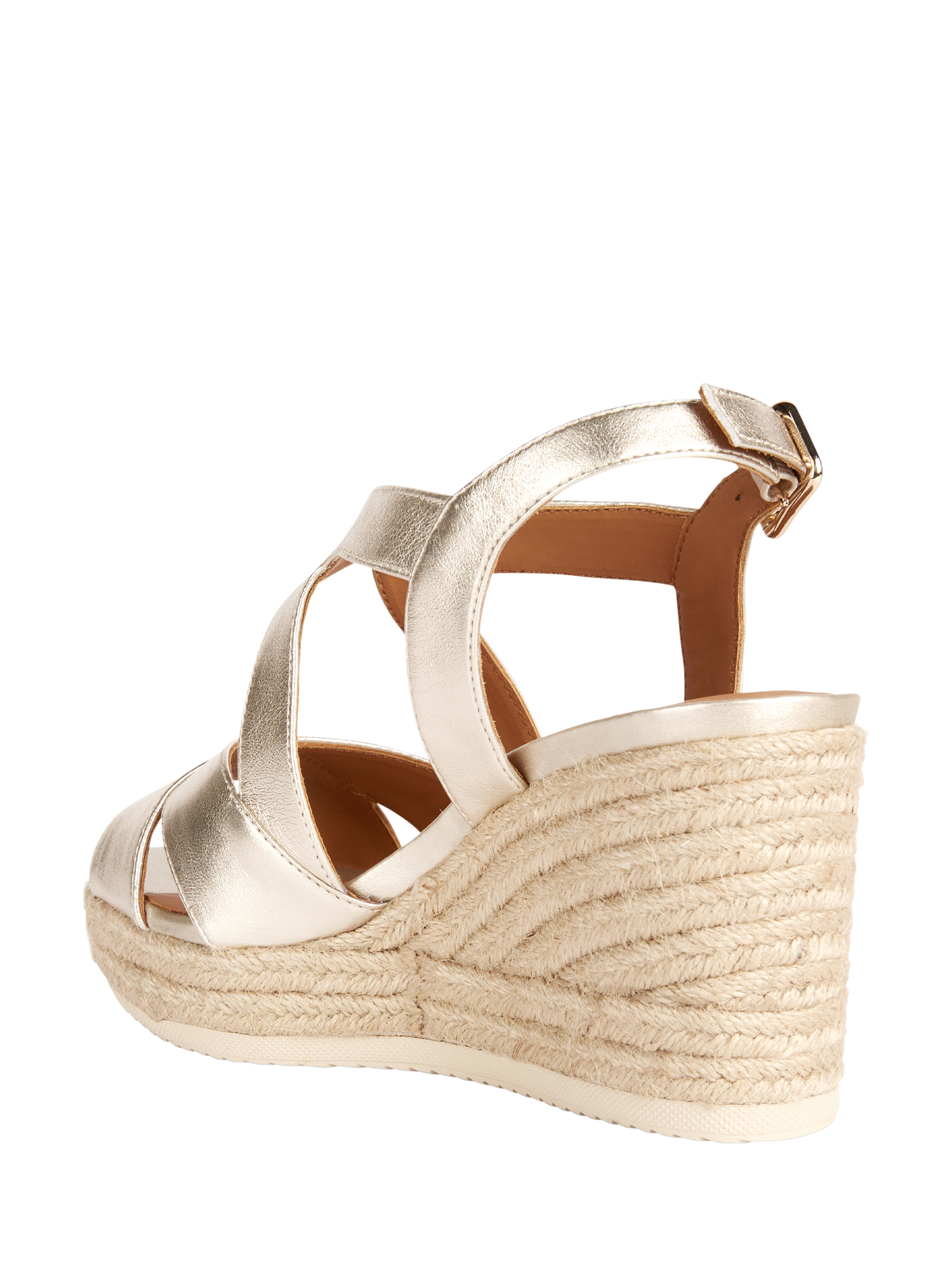 Product image 3 of 6, which shows Geox Ponza C Metallic Leather Wedge Heeled Sandals, Light Gold, EU35