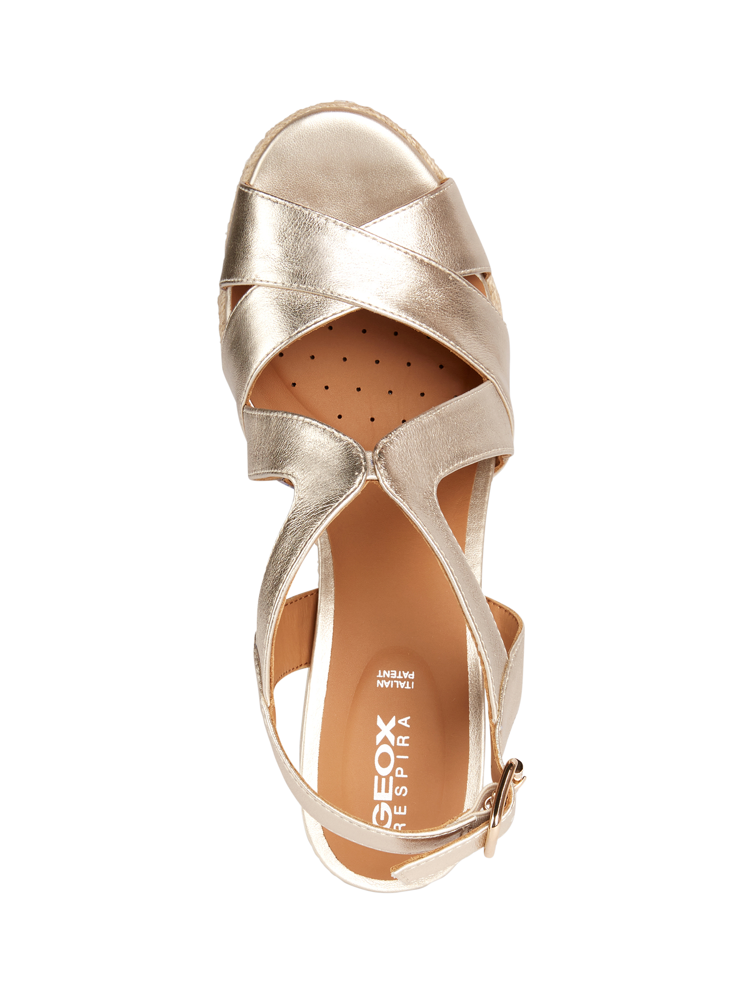Product image 5 of 6, which shows Geox Ponza C Metallic Leather Wedge Heeled Sandals, Light Gold, EU35