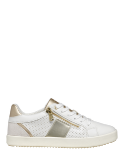 Geox Blomiee Metallic Accent Low Cut Trainers, White/Off White