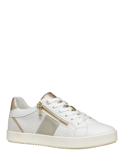 Geox Blomiee Metallic Accent Low Cut Trainers - view 2, White/Off White