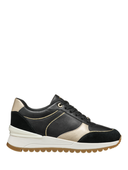 Geox Desya Leather Trainers, Black/Light Gold