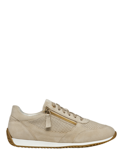 Geox Calithe Leather Low Cut Zip Trainers, Taupe