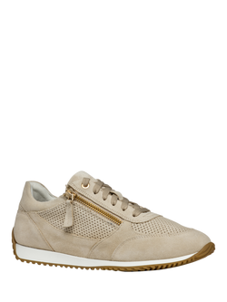 Geox Calithe Leather Low Cut Zip Trainers - view 2, Taupe