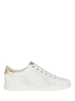 Geox Jaysen Leather Lace Up Trainers, White/Gold, White/Gold