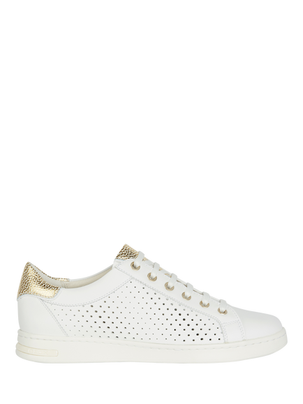 Geox Jaysen Leather Lace Up Trainers, White/Gold, White/Gold