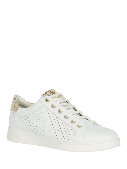 Geox Jaysen Leather Lace Up Trainers, White/Gold - view 2, White/Gold
