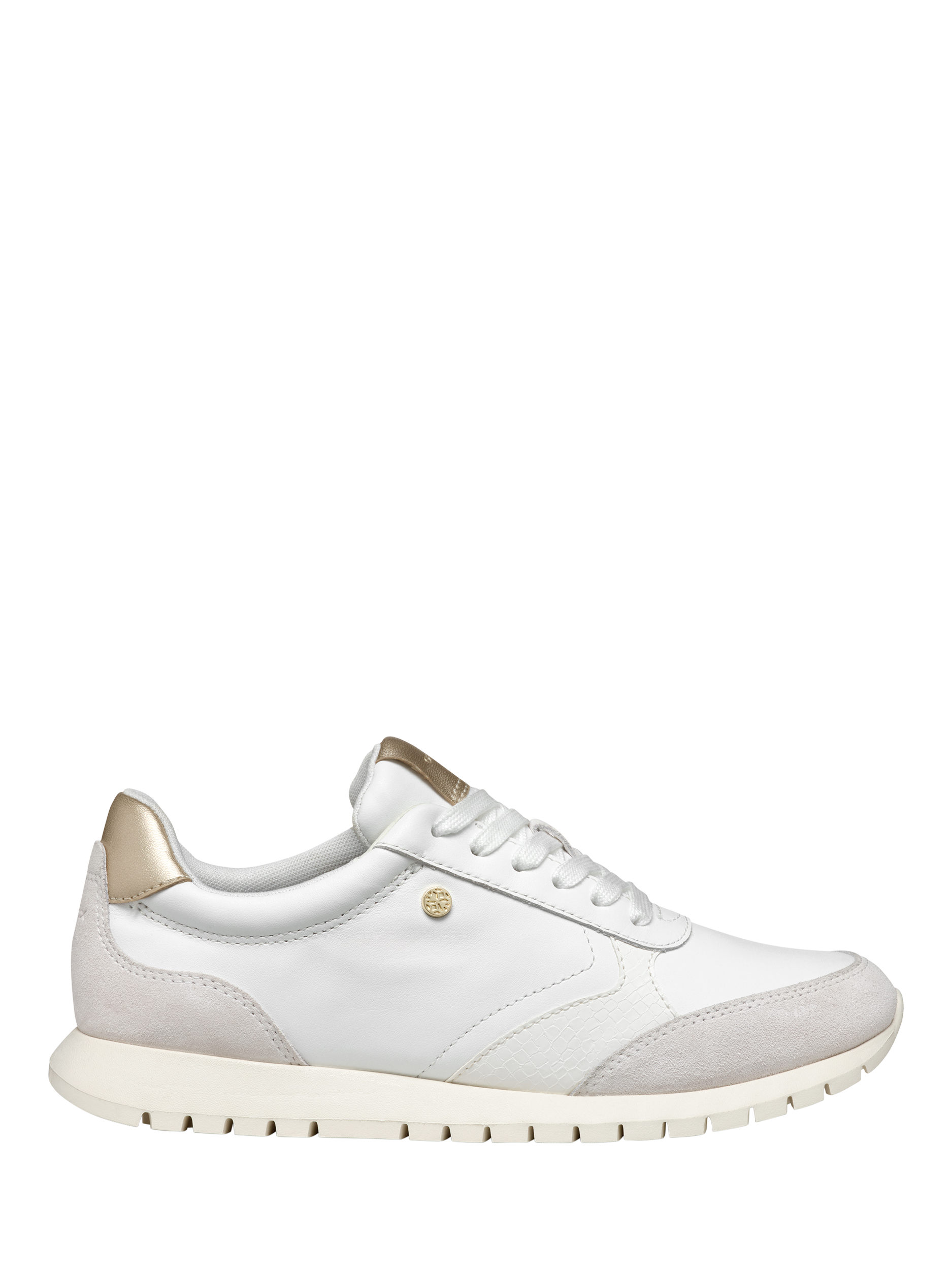 Product image 1 of 10, which shows Geox Sukie 2.0 Leather and Suede Lace Up Trainers, White/Off White, EU35