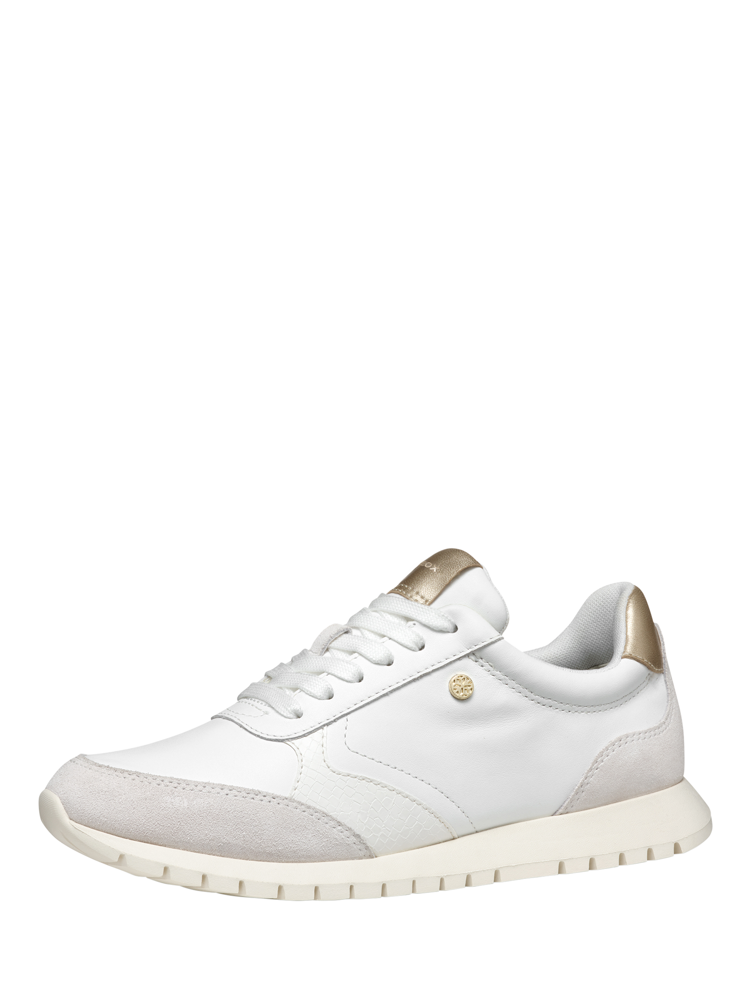 Product image 2 of 10, which shows Geox Sukie 2.0 Leather and Suede Lace Up Trainers, White/Off White, EU35
