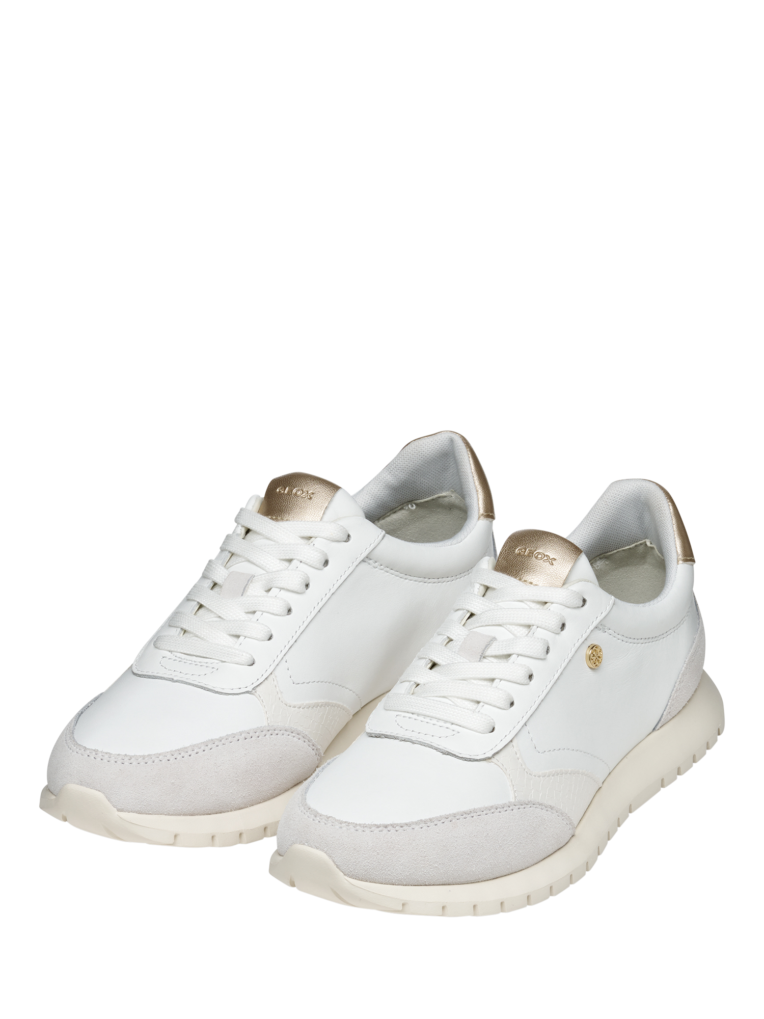 Product image 3 of 10, which shows Geox Sukie 2.0 Leather and Suede Lace Up Trainers, White/Off White, EU35