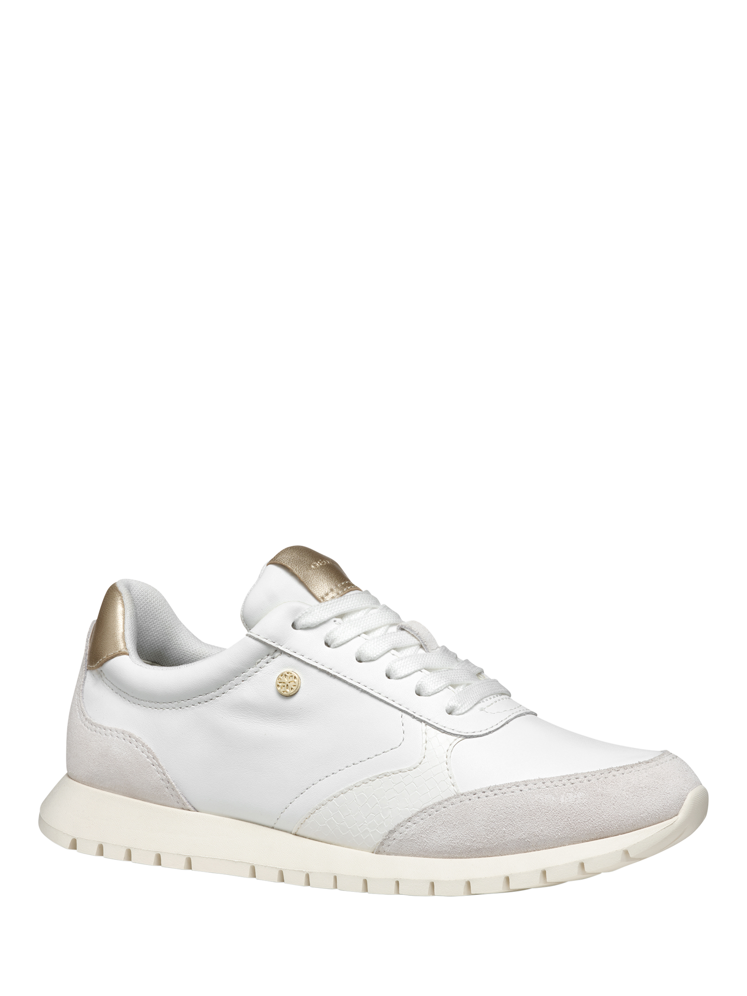 Product image 5 of 10, which shows Geox Sukie 2.0 Leather and Suede Lace Up Trainers, White/Off White, EU35