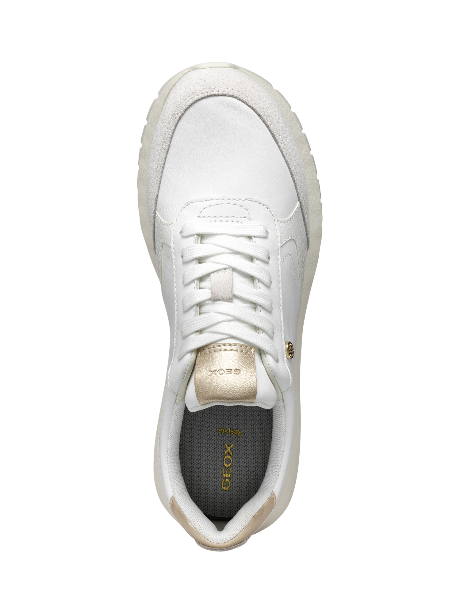 Product image 8 of 10, which shows Geox Sukie 2.0 Leather and Suede Lace Up Trainers, White/Off White, EU35