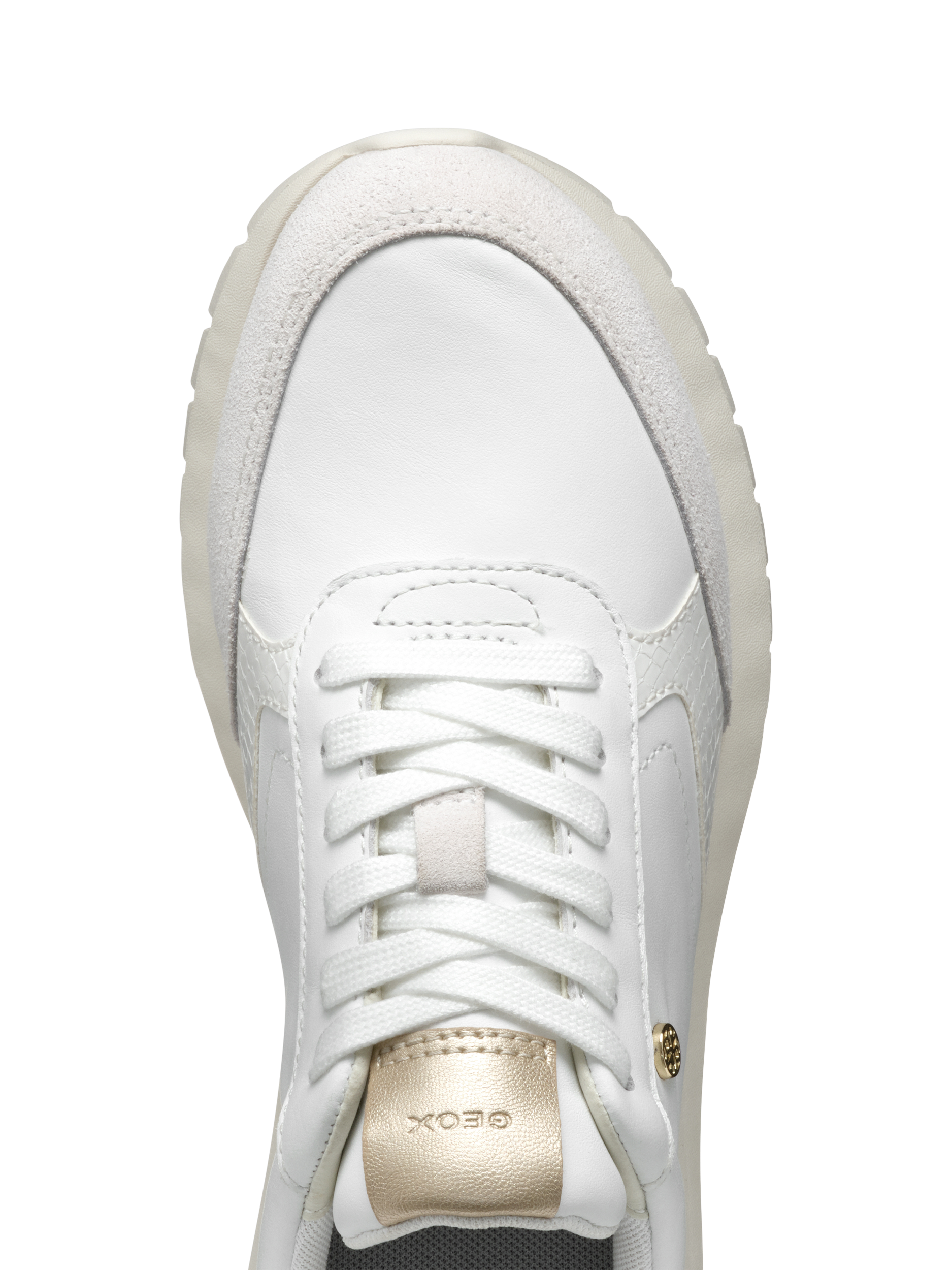 Product image 10 of 10, which shows Geox Sukie 2.0 Leather and Suede Lace Up Trainers, White/Off White, EU35