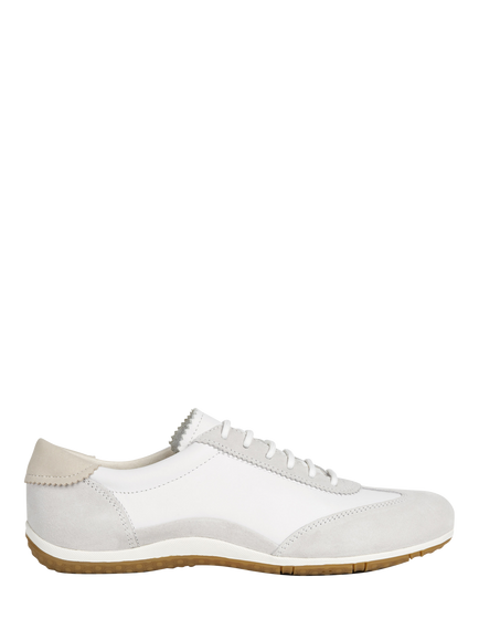 Geox Vega Leather and Suede Lace Up Trainers, Off White/Ice