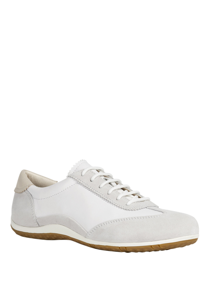Geox Vega Leather and Suede Lace Up Trainers - view 2, Off White/Ice