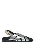 Geox Adelash A Leather Lattice Strap Sandals, Silver