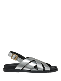 Geox Adelash A Leather Lattice Strap Sandals, Silver