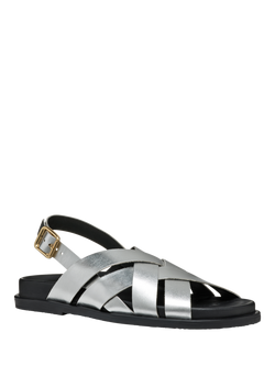 Geox Adelash A Leather Lattice Strap Sandals - view 2, Silver