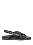 Geox Adelash E Leather Woven Cross Strap Slingback Sandals, Black