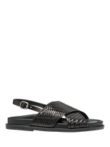 Geox Adelash E Leather Woven Cross Strap Slingback Sandals, Black