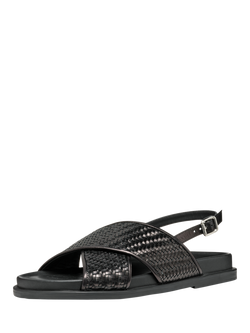 Geox Adelash E Leather Woven Cross Strap Slingback Sandals, Black - view 2, Black