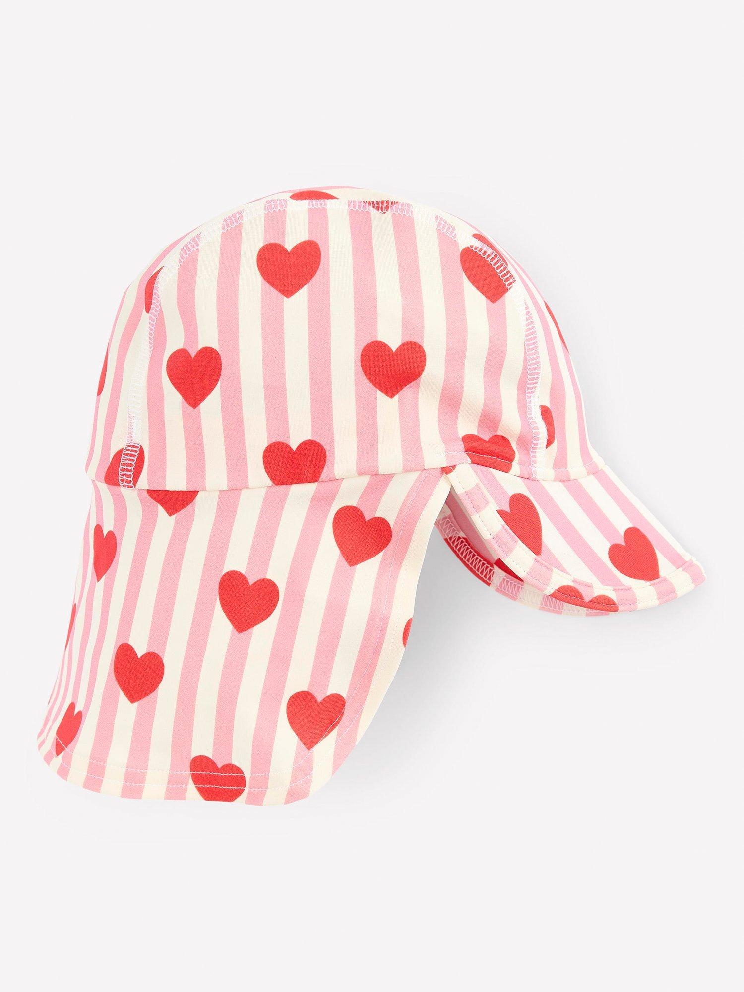 Product image 1 of 2, which shows Mini Boden Baby Fun Heart Stripe Sun-Safe Hat, Pink Heart Stripe, 2-3 years
