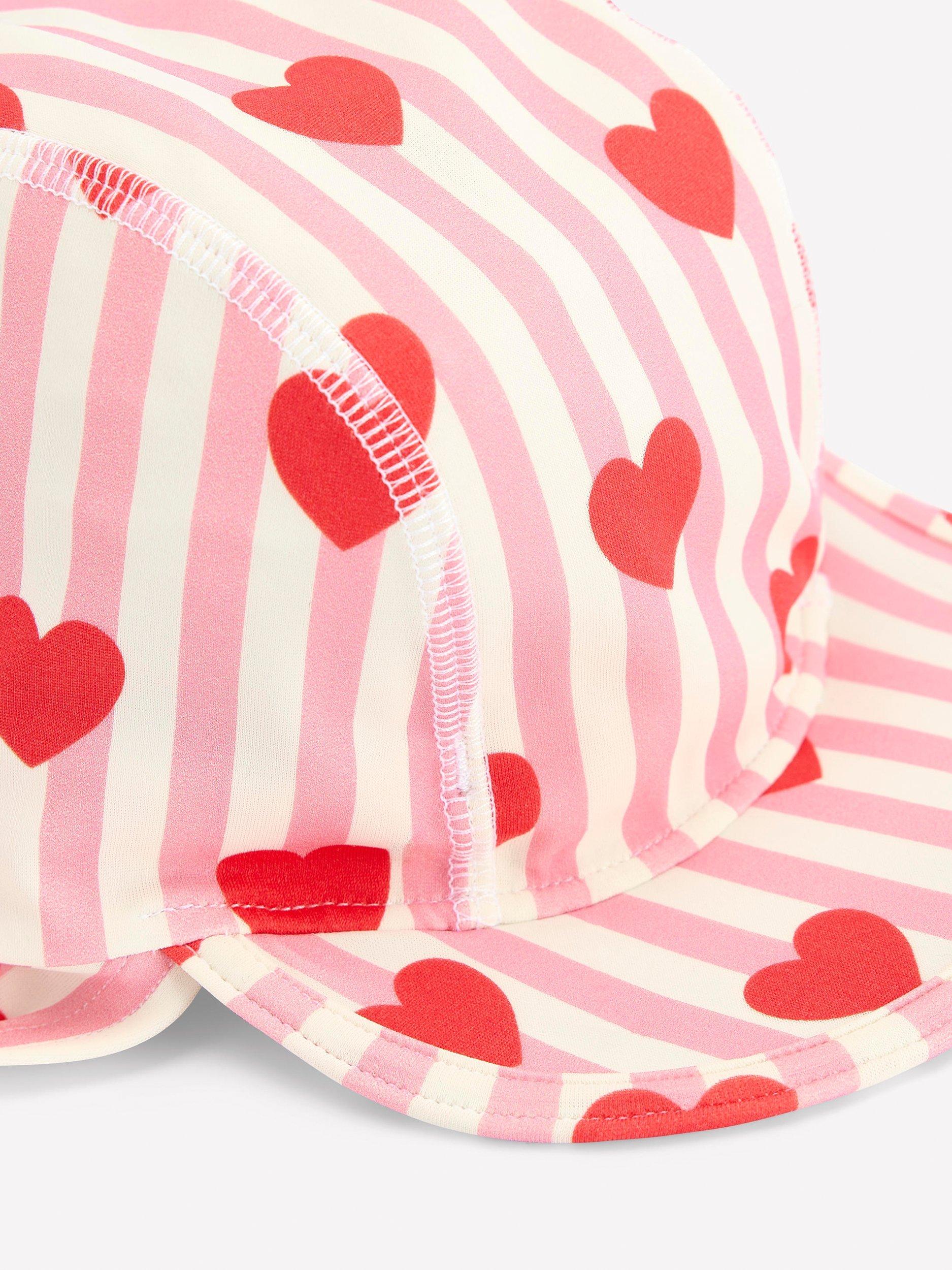 Product image 2 of 2, which shows Mini Boden Baby Fun Heart Stripe Sun-Safe Hat, Pink Heart Stripe, 2-3 years