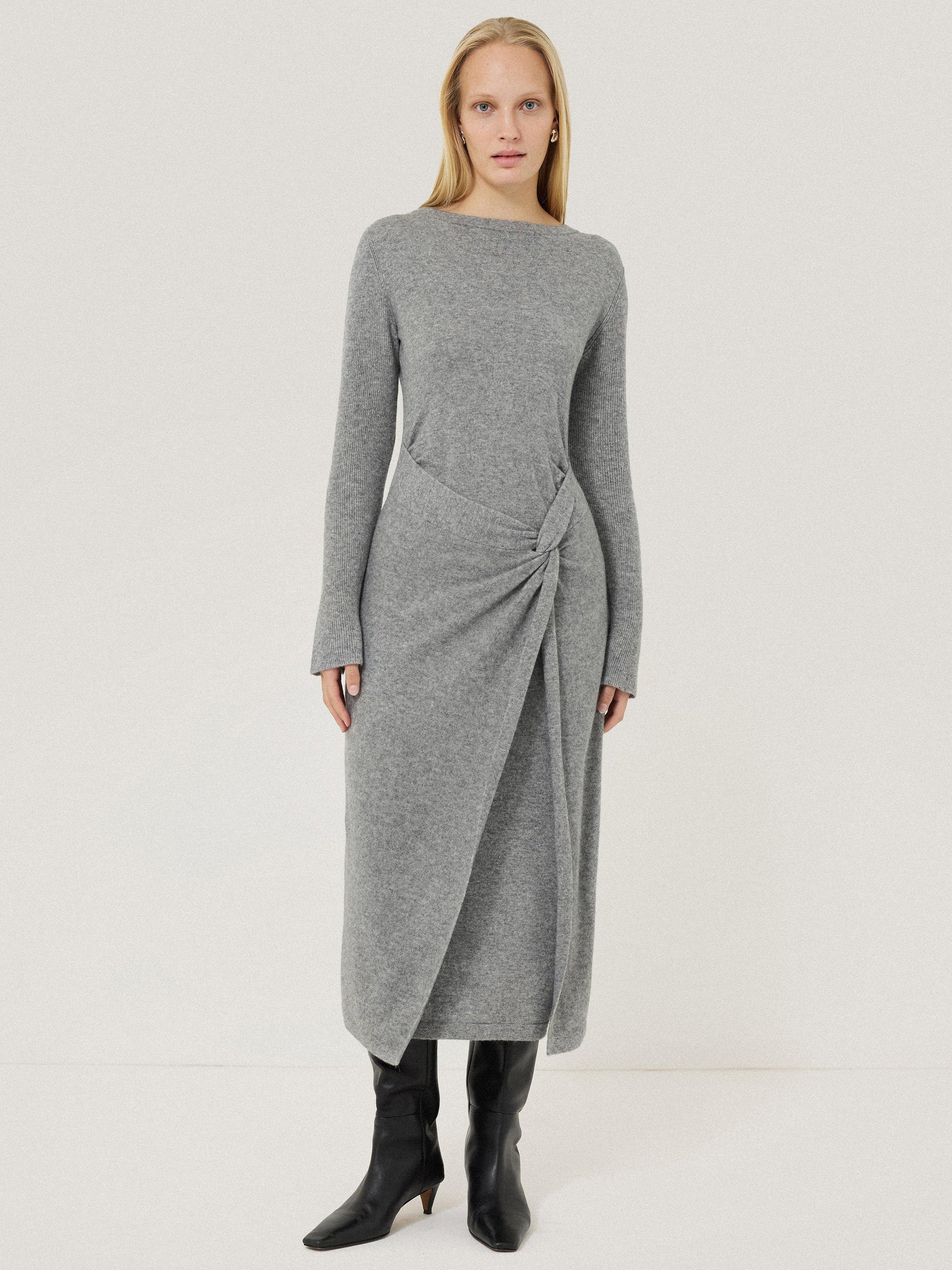 Product image 1 of 7, which shows Jigsaw Knot Belt Wool Rich Dress, Grey, S