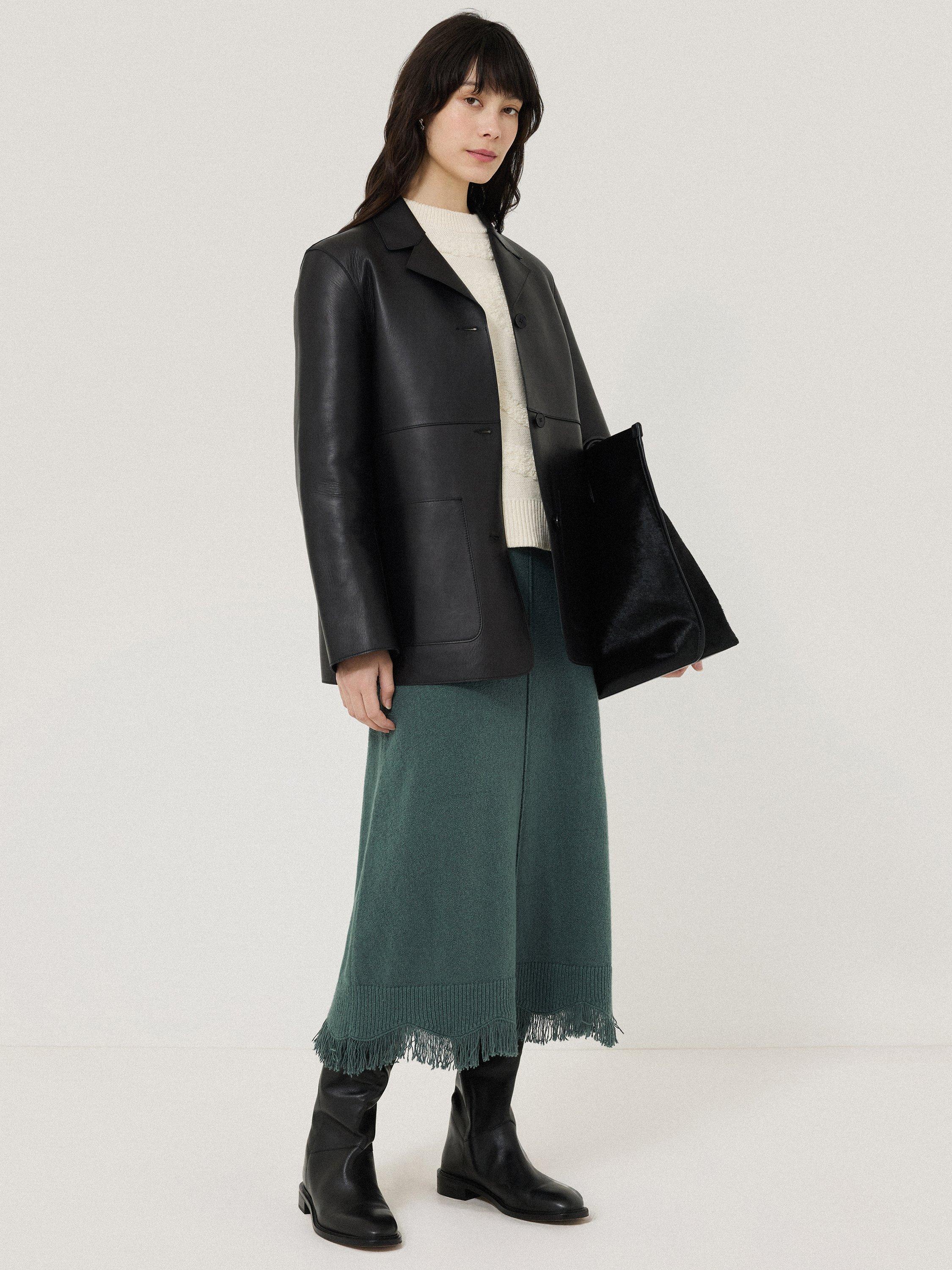 Product image 1 of 5, which shows Jigsaw Boucle Fringe Skirt, Blue, XS