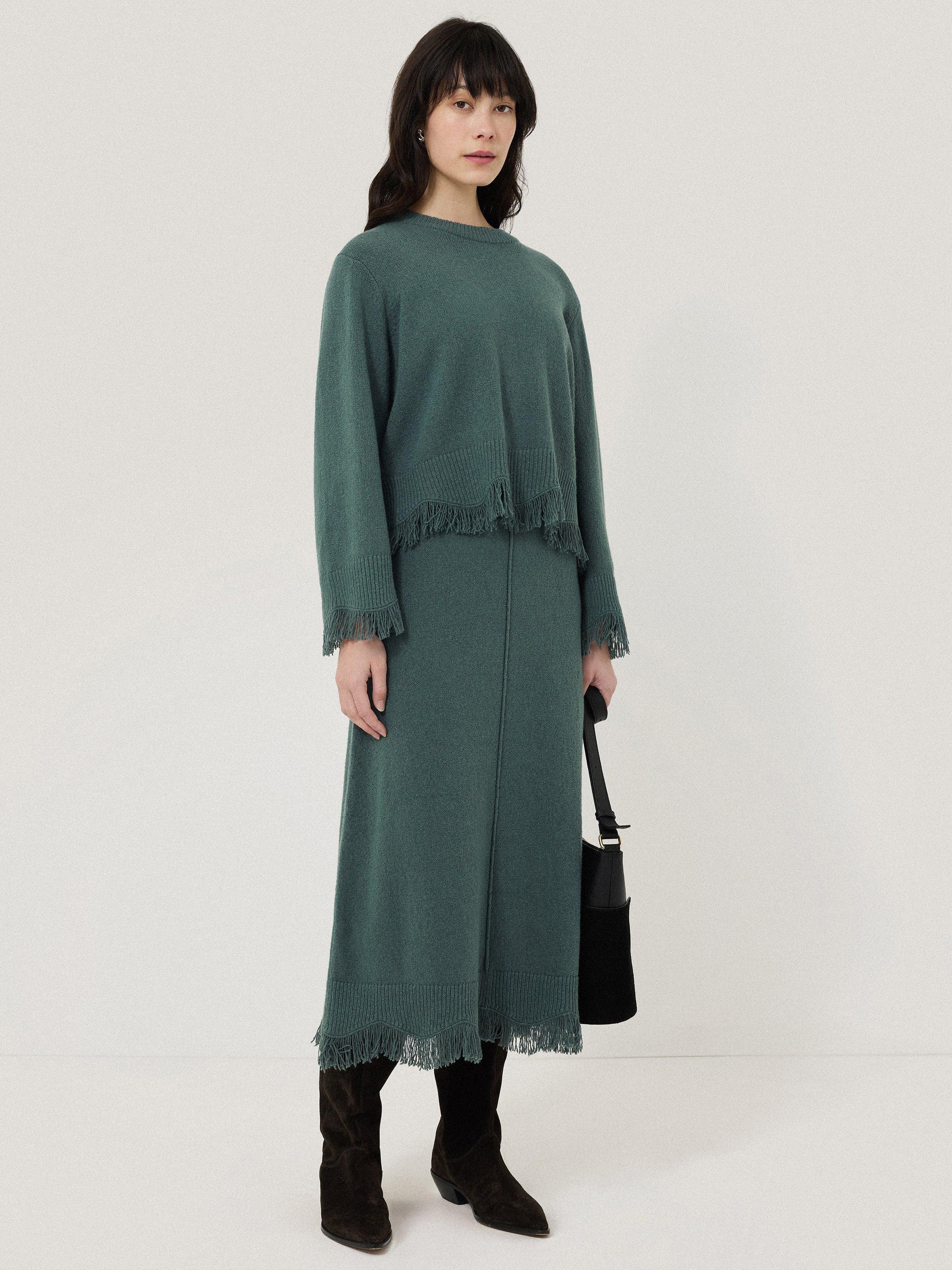 Product image 3 of 5, which shows Jigsaw Boucle Fringe Skirt, Blue, XS