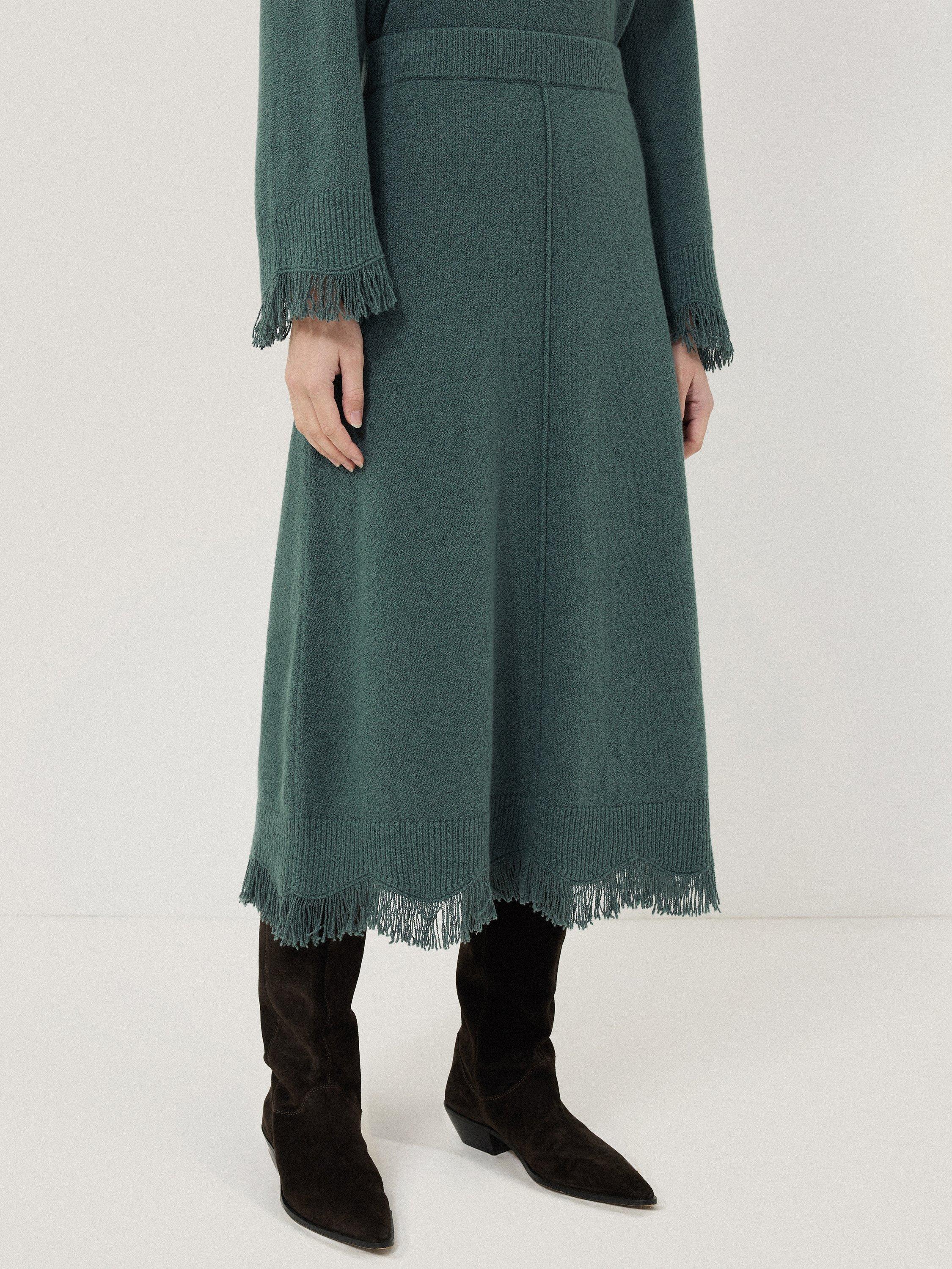Product image 4 of 5, which shows Jigsaw Boucle Fringe Skirt, Blue, XS
