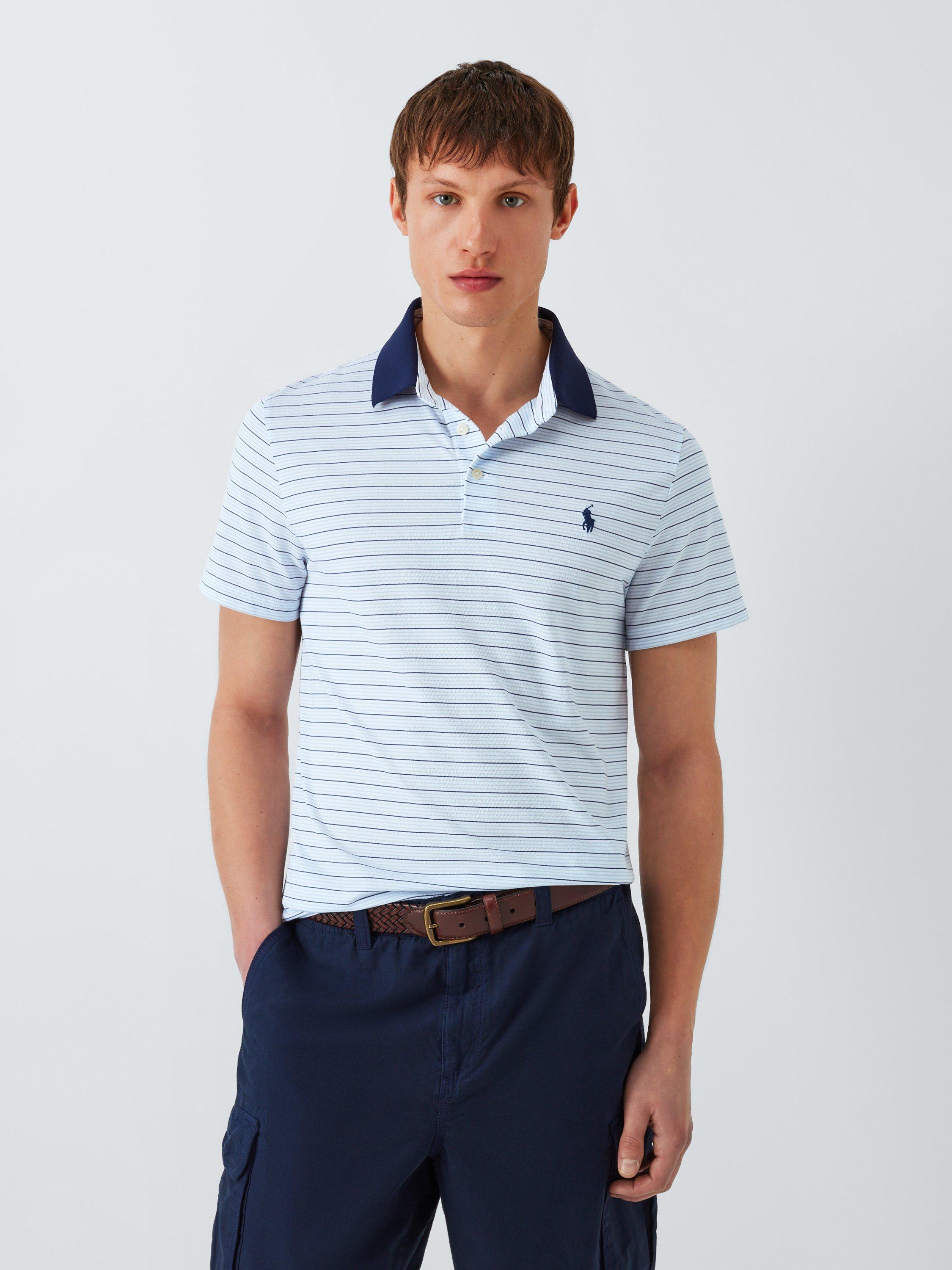 Polo Golf by Ralph Lauren Regular Fit Short Sleeve Stripe Polo Shirt, Office Blue/Multi