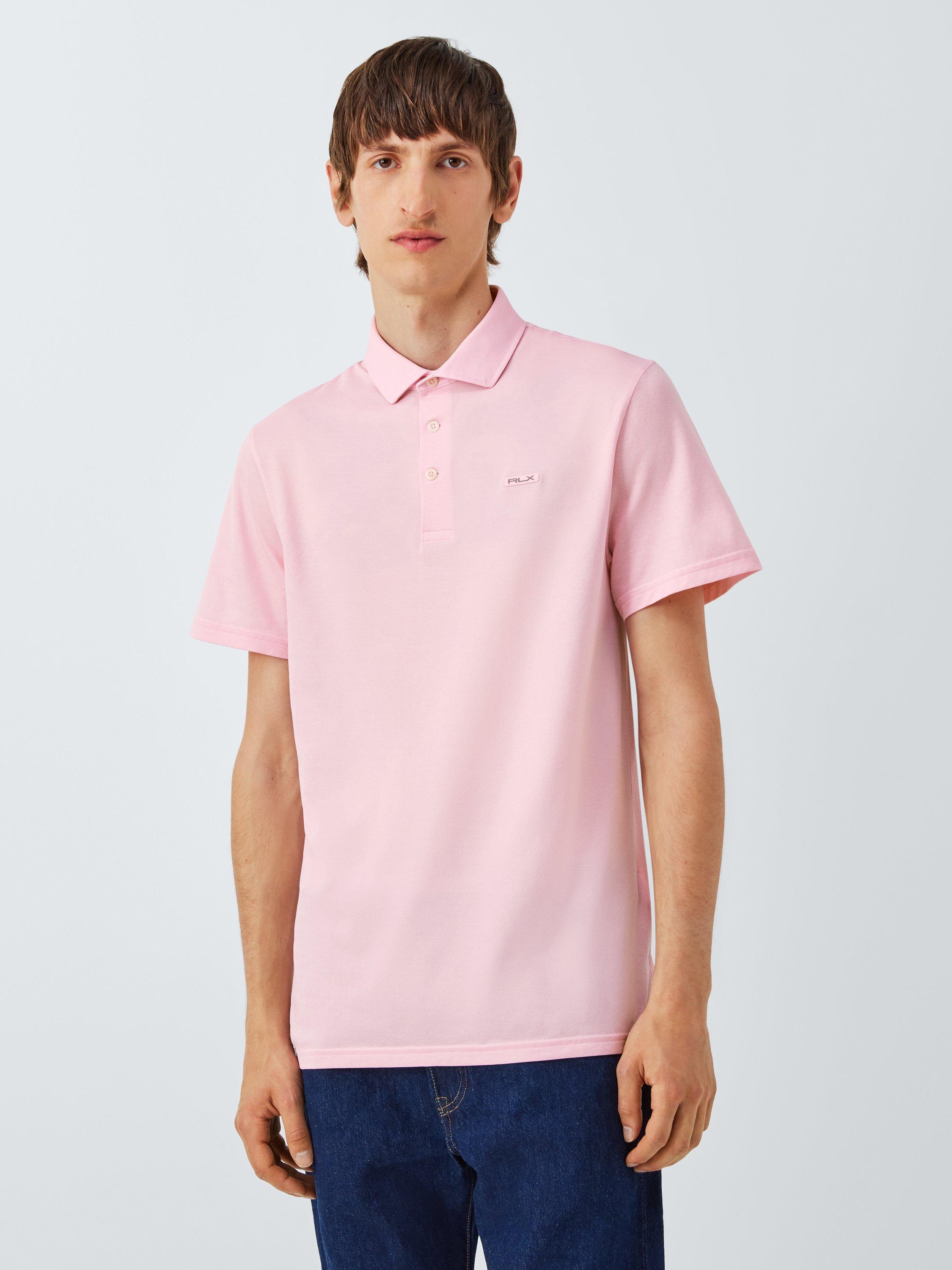 Product image 1 of 6, which shows Polo Golf by Ralph Lauren Cotton Blend Regular Fit Short Sleeve Polo Shirt, Garden Pink, S