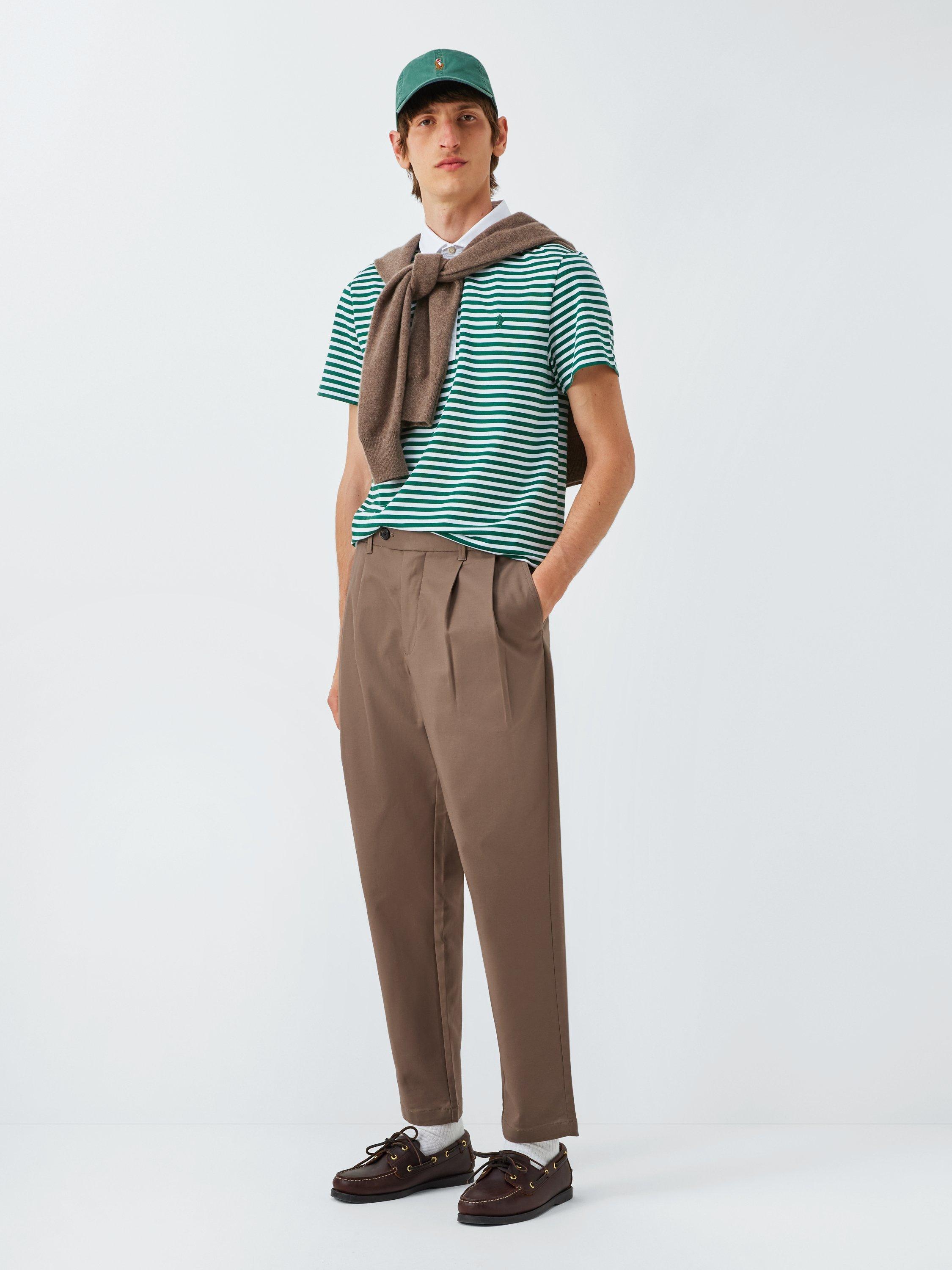 Product image 3 of 6, which shows Polo Golf by Ralph Lauren Cotton Blend Regular Fit Striped Polo Shirt, Ceramic White/Kelly Green, M