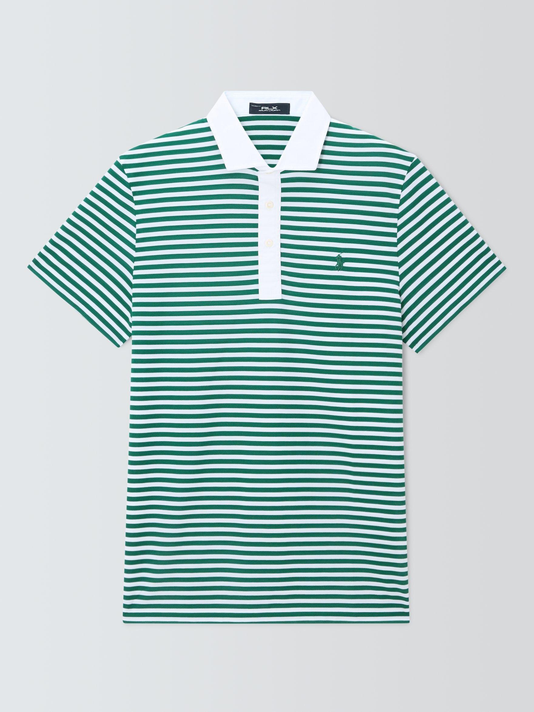 Product image 4 of 6, which shows Polo Golf by Ralph Lauren Cotton Blend Regular Fit Striped Polo Shirt, Ceramic White/Kelly Green, M