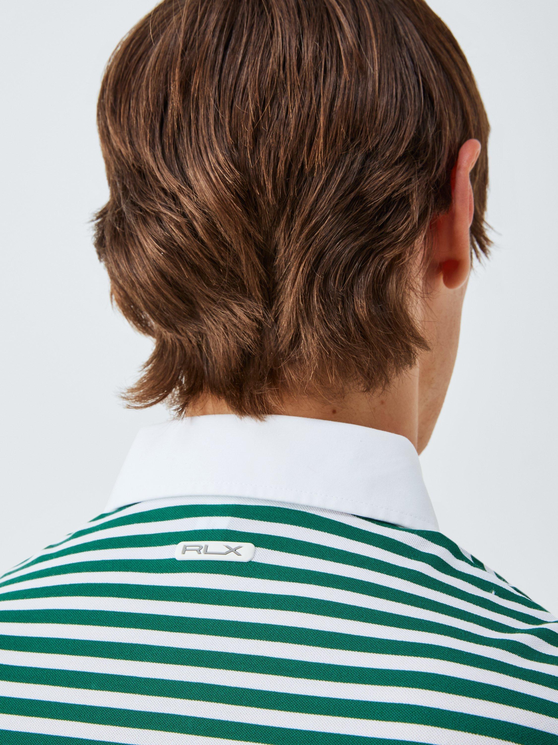 Product image 6 of 6, which shows Polo Golf by Ralph Lauren Cotton Blend Regular Fit Striped Polo Shirt, Ceramic White/Kelly Green, M