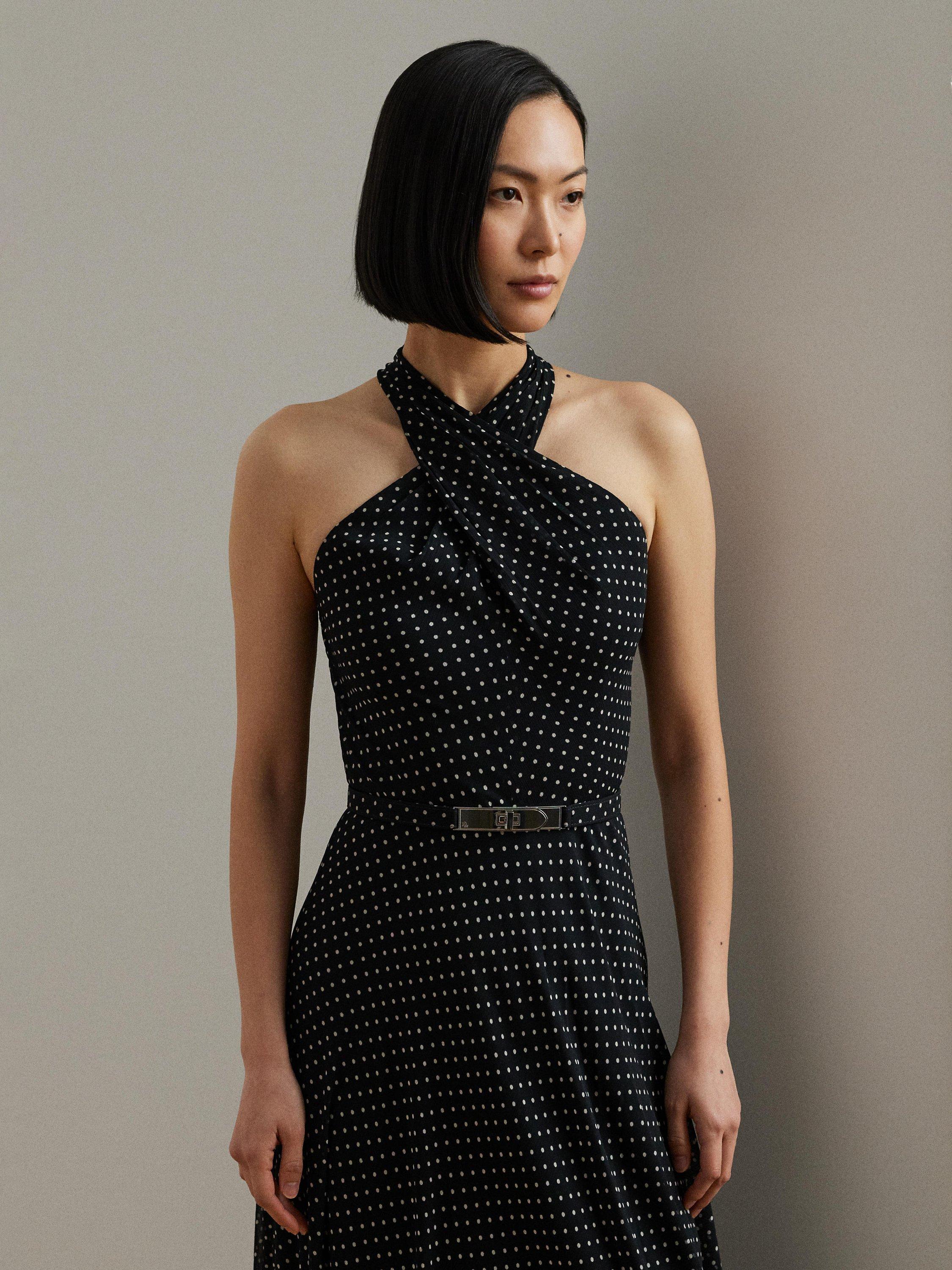 【送料&関税込】Polo Ralph Lauren Polka Dot Maxi Halter Dres Lauren Ralph Lauren Women's Polka-Dot Belted Georgette