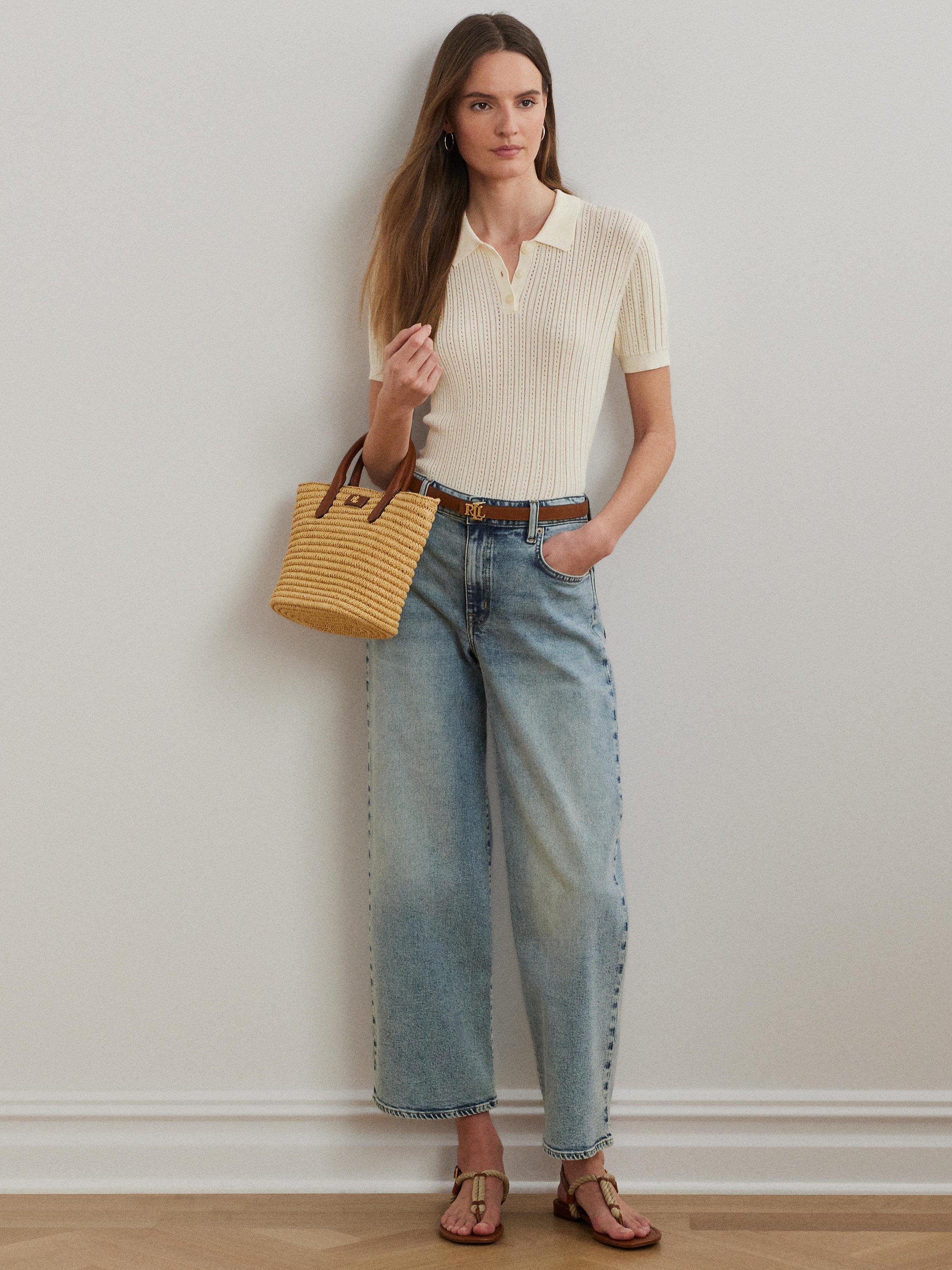 Product image 1 of 5, which shows Lauren Ralph Lauren Saira Wide Leg Cropped Jeans, Light Blue, 6