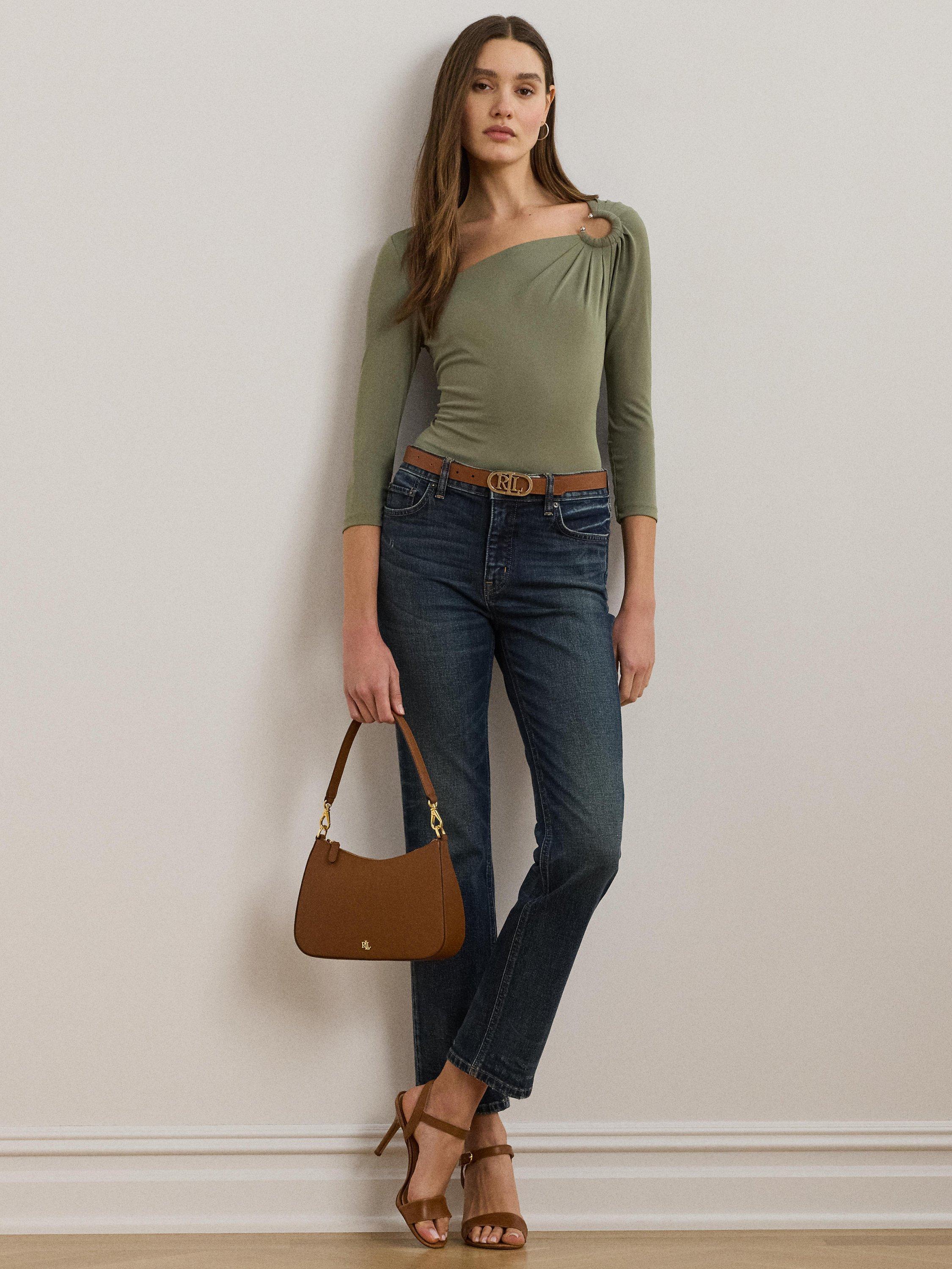 Product image 1 of 4, which shows Lauren Ralph Lauren Ataine Asymmetric Top, Sage Green, XS
