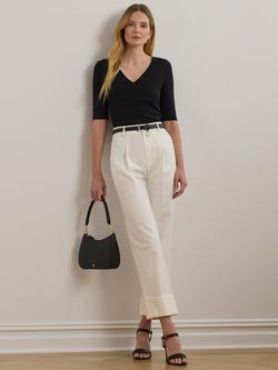 Lauren Ralph Lauren Judy Short Sleeve V-Neck Stretch Cotton Top, Black