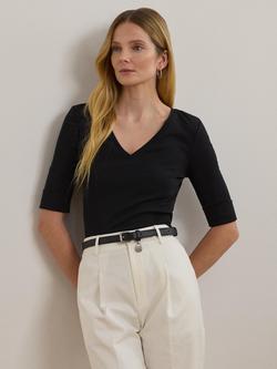Lauren Ralph Lauren Judy Short Sleeve V-Neck Stretch Cotton Top - view 2, Black