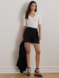 Lauren Ralph Lauren Judy Short Sleeve V-Neck Stretch Cotton Top, White