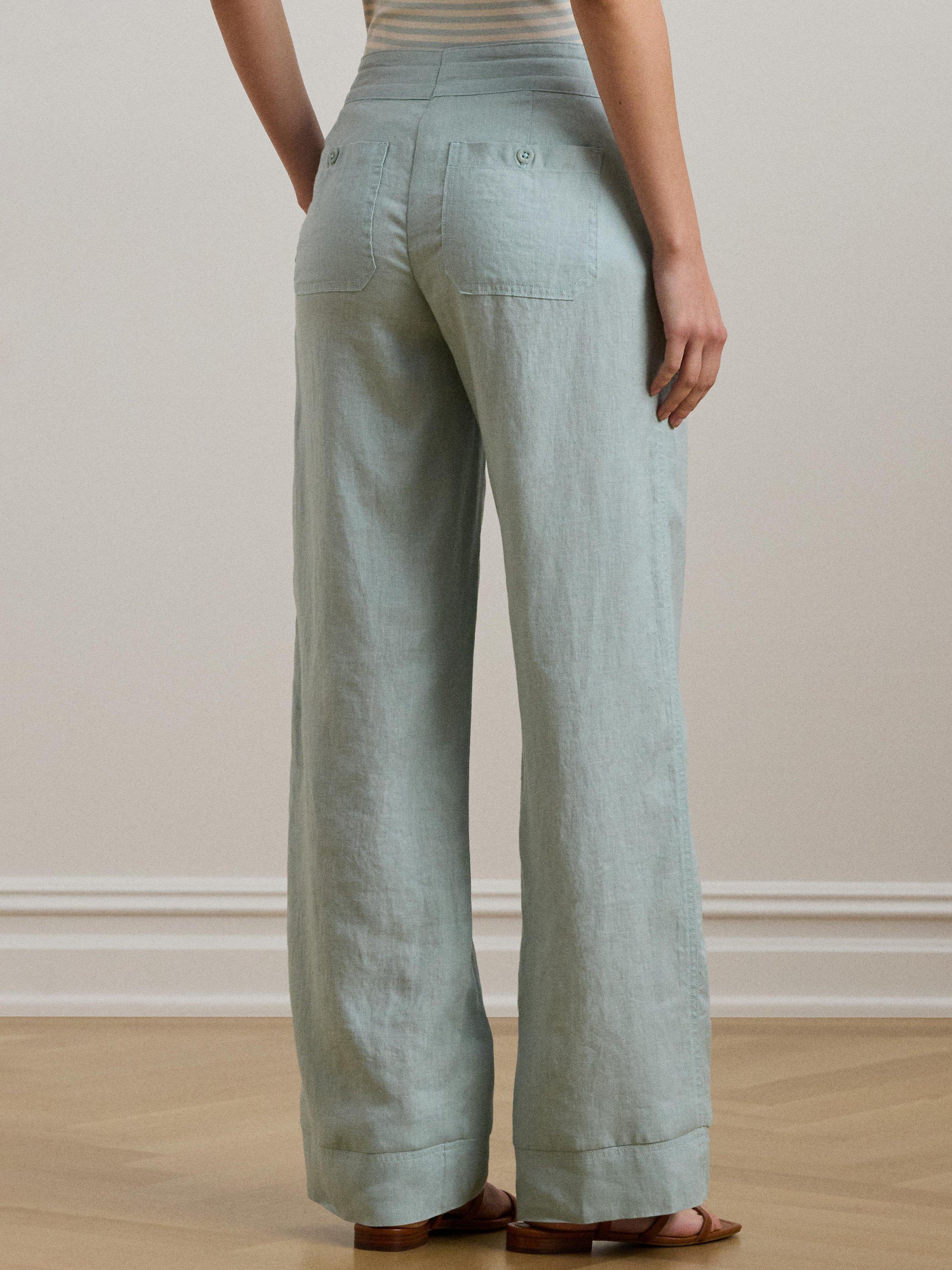 Product image 3 of 4, which shows Lauren Ralph Lauren Jovonie Linen Wide Leg Trousers, Aqua Pearl, 12