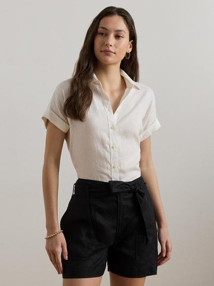 Lauren Ralph Lauren Broono Linen Short Sleeve Shirt - view 2, White