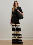 Lauren Ralph Lauren Lokette Striped Pleated Georgette Wide Leg Trousers, Black/Cream