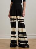 Lauren Ralph Lauren Lokette Striped Pleated Georgette Wide Leg Trousers, Black/Cream