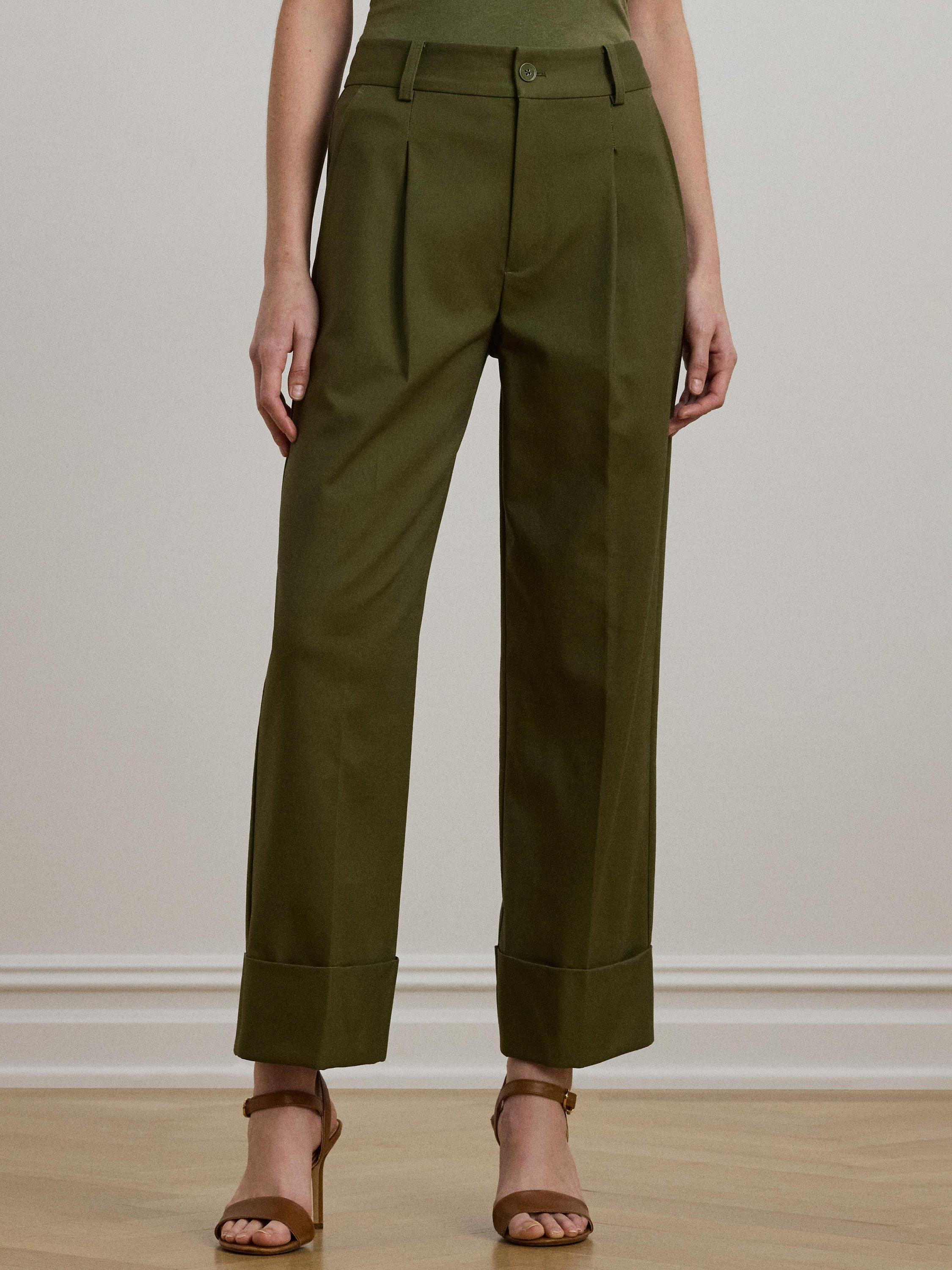 Product image 2 of 4, which shows Lauren Ralph Lauren Stretch Cotton Wide Leg Trousers, Olive Grove, 8