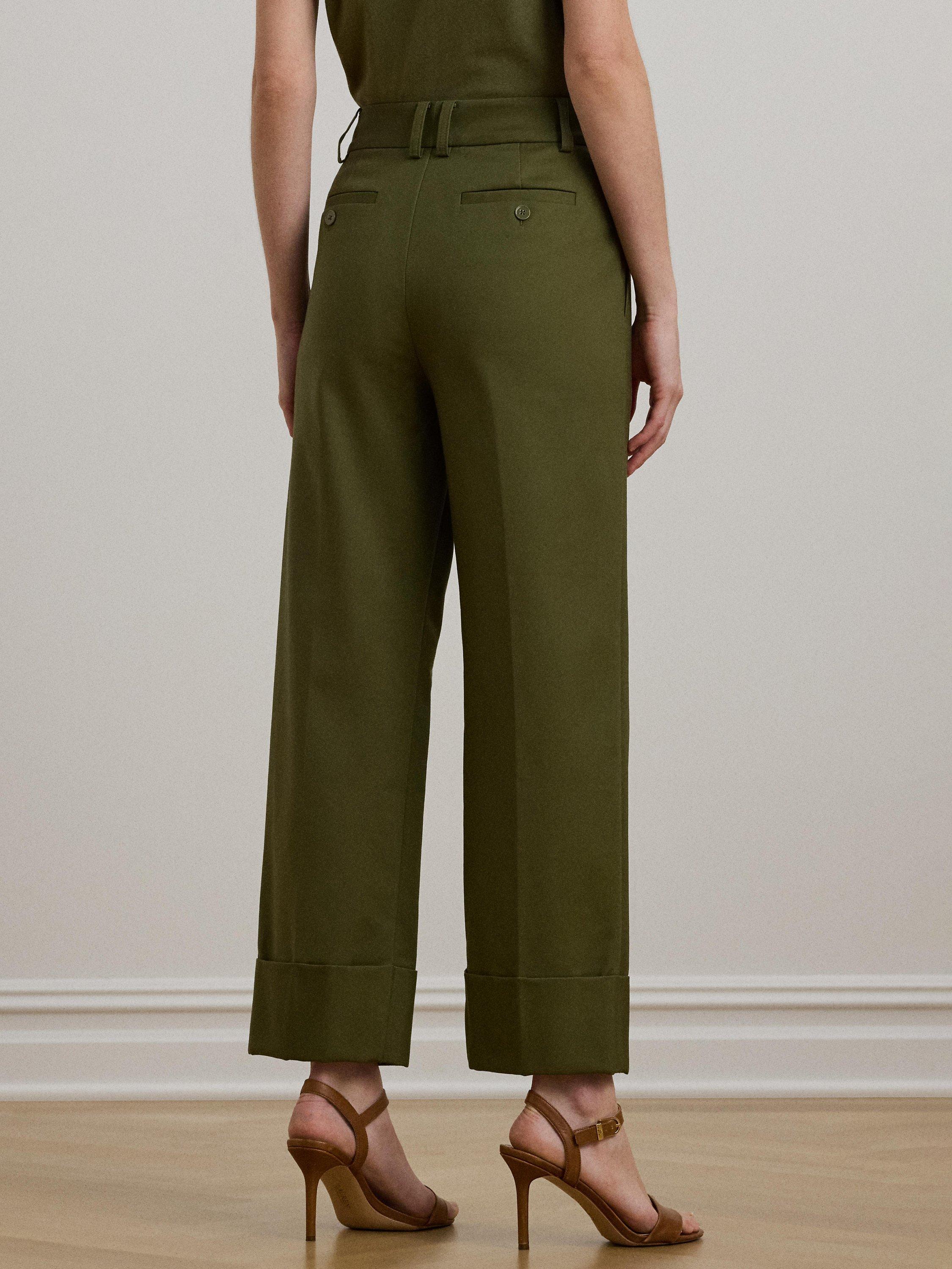 Product image 3 of 4, which shows Lauren Ralph Lauren Stretch Cotton Wide Leg Trousers, Olive Grove, 8