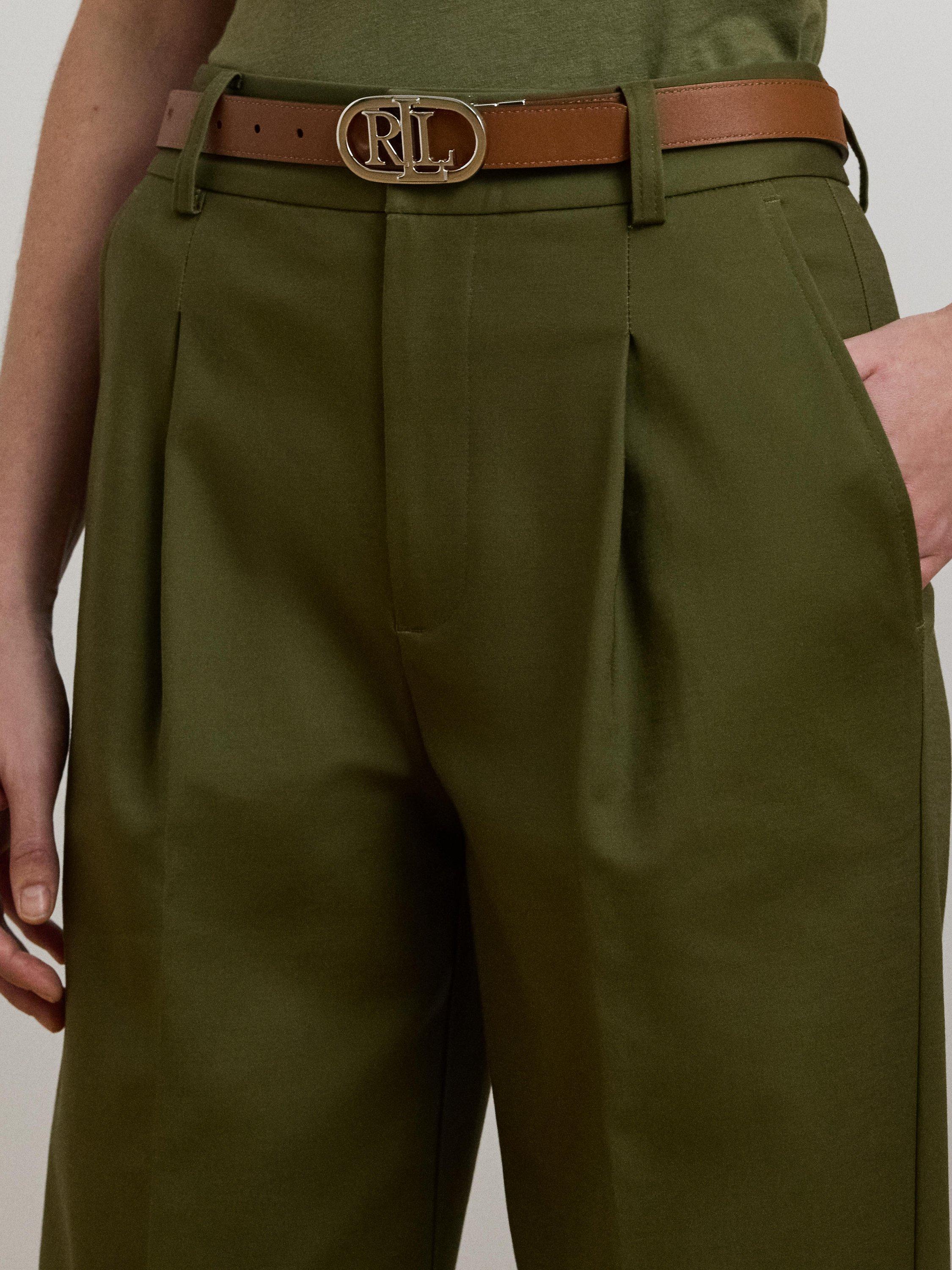 Product image 4 of 4, which shows Lauren Ralph Lauren Stretch Cotton Wide Leg Trousers, Olive Grove, 8