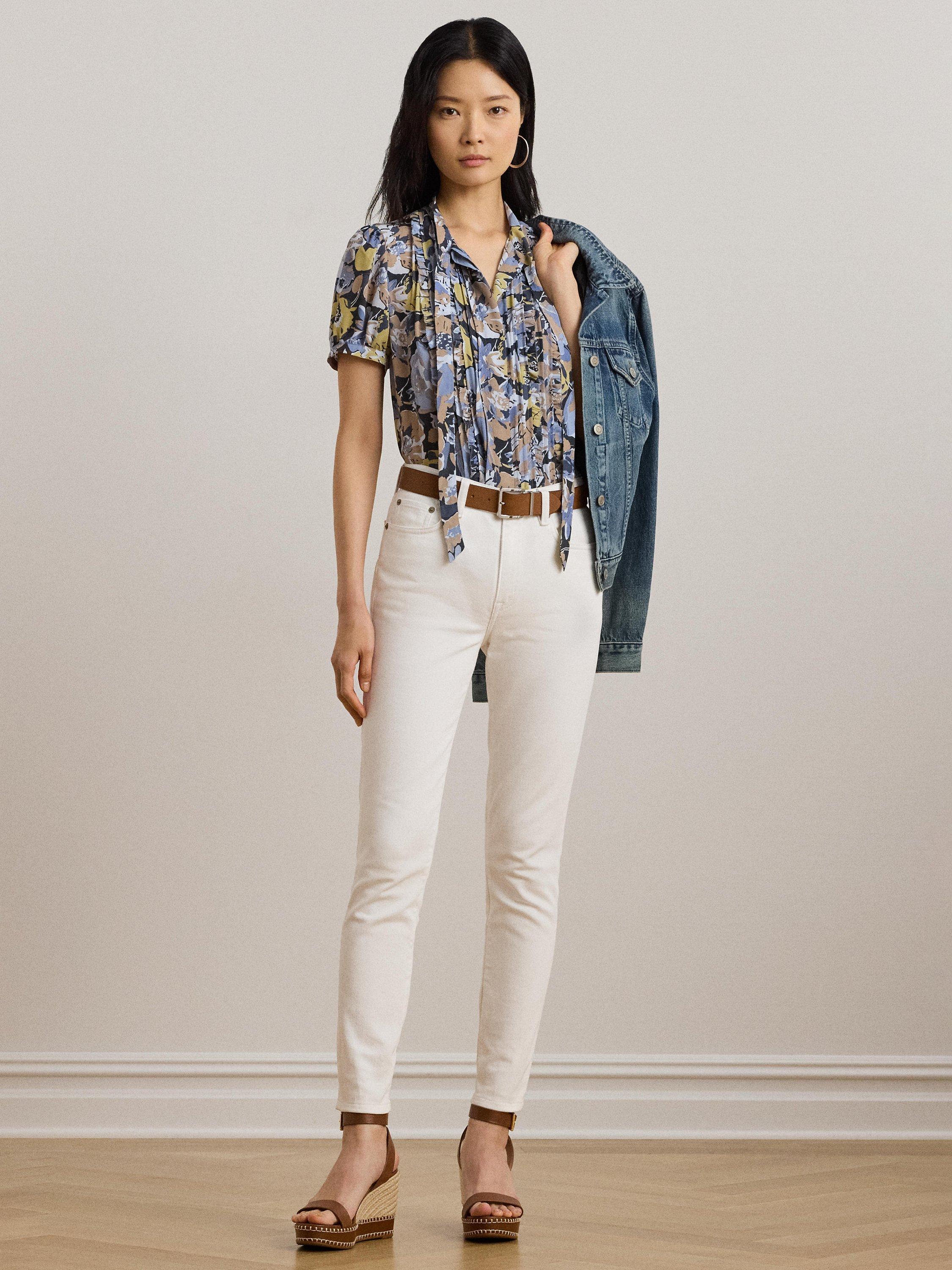 Lauren Ralph Lauren Jalfred Abstract Print Short Sleeve Blouse, Blue Multi